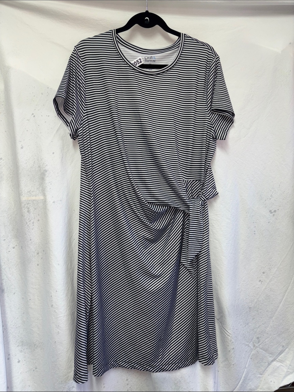 croft & barrow Black and White Striped Tie-Detail Midi Dress #0052